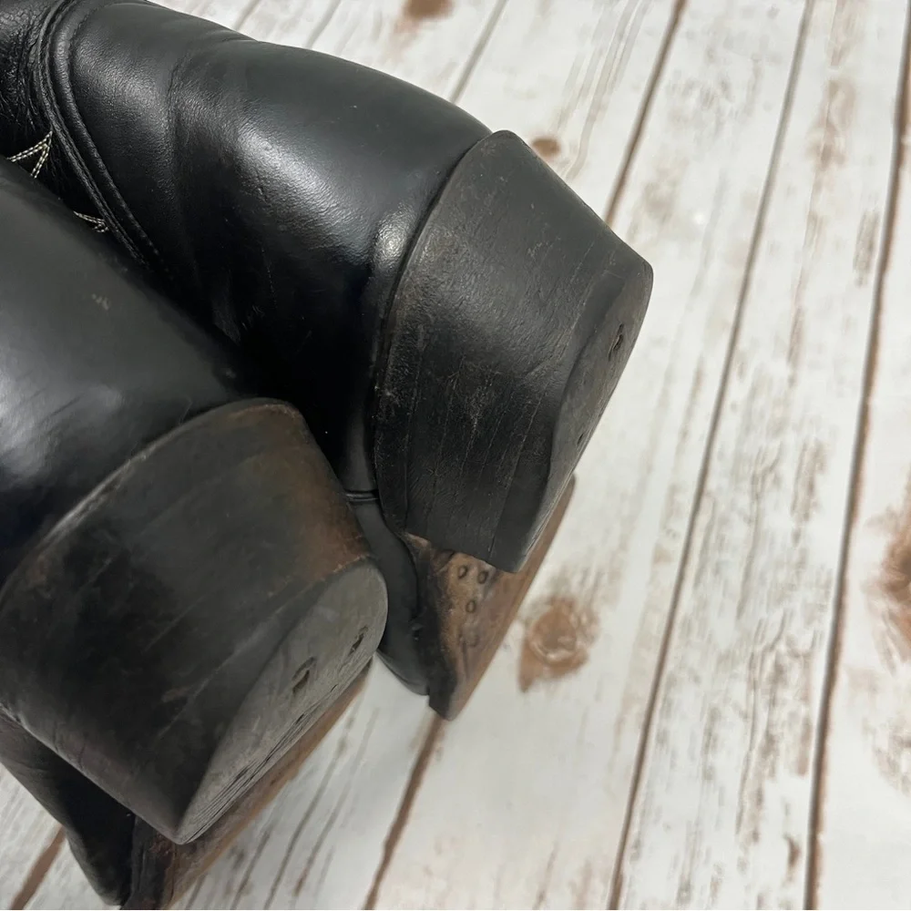 Tony Lama Black Western Cowboy Boots Size 8? Leather vintage black label El Paso - Picture 6 of 15